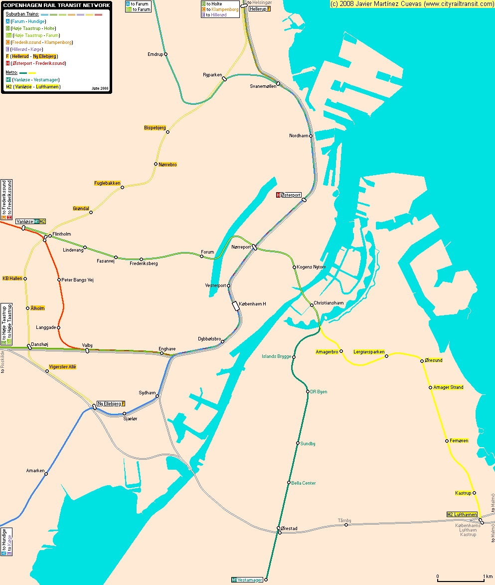 Copenhagen Real Distance Metro Map