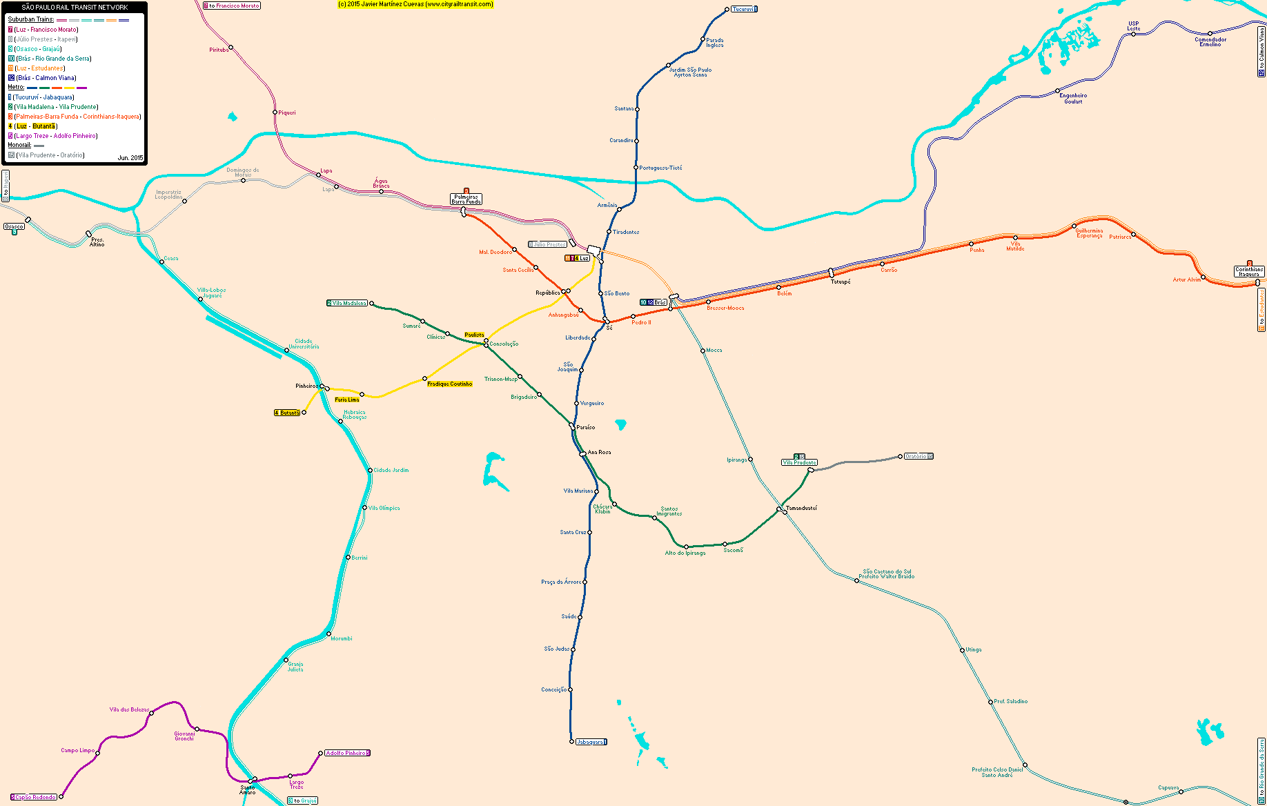 Sao Paulo Real Distance Metro Map